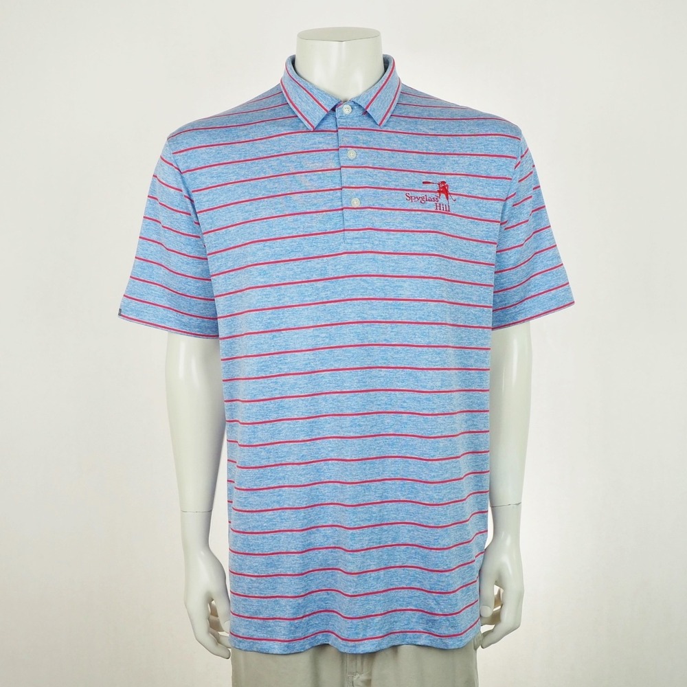 Dunning Golf Polo Shirt Mens Large Blue Striped Spyglass Hill Performance Blend